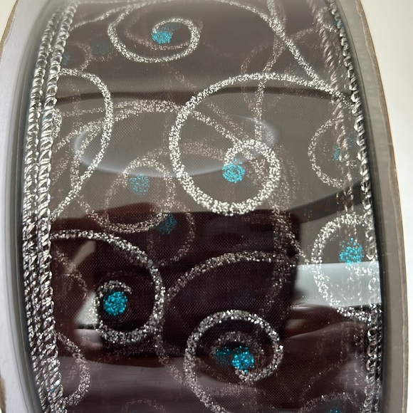 Bundle of 3 Rolls of Wired Ribbon Chocolate Brown/Turquoise/Silver - Picture 4 of 11